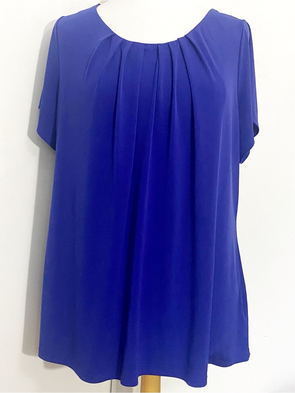 Worthington Royal Blue Short Sleeve Slinky Pleated Scoop Neck Blouse 2X